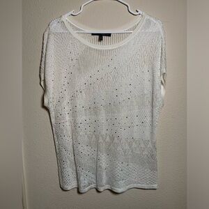 White House Black Market white, jeweled knit top. Cap sleeve. Size M.